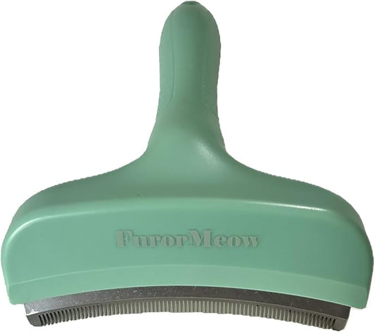 FurorMeow Pet Deshedding Tool with Curve Blade, Cat Grooming Brush, Tight V-shaped Teeth Shedding Comb for Cats and Dogs (Green, Large)