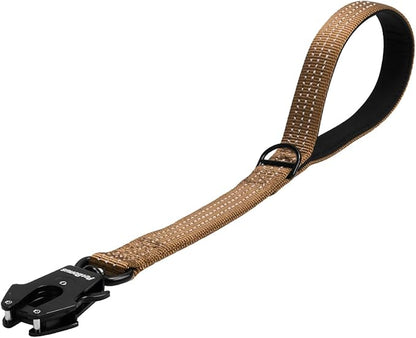 PetBonus Heavy Duty Short Dog Leash, 18 Inch Nylon Traffic Leash with Quick Release Clip, Comfortable Padded Handle, Reflective Training Lead for Medium Large Dogs (Brown, 18")