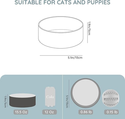 SPUNKYJUNKY 13.5OZ Ceramic Dog and Cat Bowl, Modern Cute Weighted Food Water Bowl for Replacement White-Grey (1 Pack)