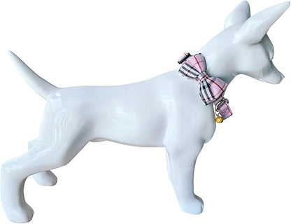 Yizepet Dog Collar and Leash Set-Plaid Puppy Collar with Bow Tie - Adjustable pet Collar for Dogs with Bell, Stylish Pattern for Small Medium or Large Boy and Girl Dog