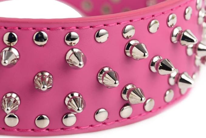 Serijoars Spiked Studded Dog Collar, PU Leather Dog Collar, Adjustable Pet Collars for Medium or Large Breed Pet (M, Black)