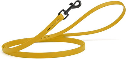 Dogline Biothane Waterproof Dog Leash Strong Coated Nylon Webbing with Black Hardware Odor-Proof Easy to Clean High Performance for Small or Large Dogs Made in USA 4 or 6 ft Lead, Treasure Gold