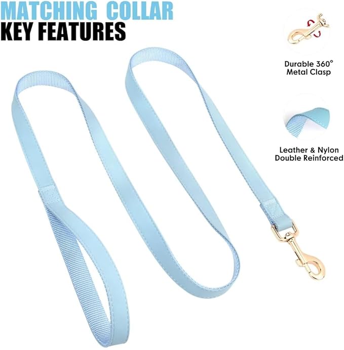 PET ARTIST Soft PU Leather Dog Collar and Leash Set, Bright & Stylish 5FT PU Leather Leash and Collar Set, Durable Pet Collars with Quick Release Metal Buckle for Large Dogs,Blue,L(16-27")