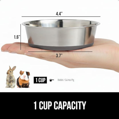 GORILLA GRIP Dog Bowls, Holds 1 Cup Each (8 fl oz), Heavy Duty Stainless Steel Food and Water Bowl for Feeding Dogs and Cats, Dishwasher Safe, Rust Resistant Metal, BPA Free Rubber Base, Set of 2 Gray