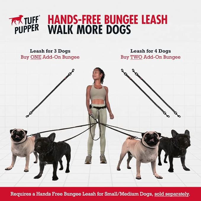 Add-On Accessory Bungee Leash | Add One Medium Dog Up to 45 lbs | Requires Purchase of Two Medium Dog Hands Free Bungee Leashes Sold Separately | Buy One for Three Dogs | Buy Two for Four Dogs