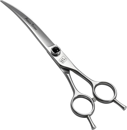 Fenice Totem Dog Grooming Scissors: 7 inch Pet Curved Shears Made Of Japanese 9CR Advanced Stainless Steel Professional Grooming Scissors for Dogs Cats and Other Pets