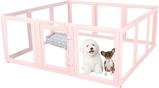 EVERFRONT Clear Acrylic Plastic Dog Playpen - Clear Dog Play Pen - Easy Assemble Acrylic Dog Playpen - Puppy Playpen, Cat Playpen, Small Animal Playpen, Dog Play Pen Indoors (Pink-23.6" H, 12PCS)