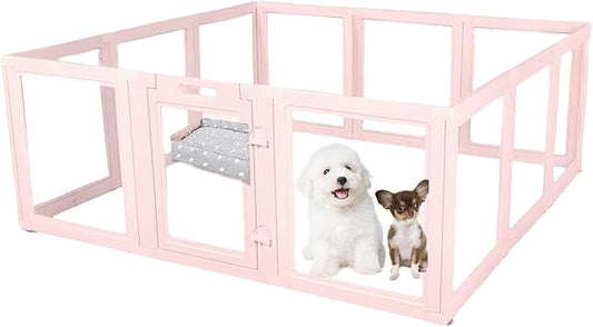 EVERFRONT Clear Acrylic Plastic Dog Playpen - Clear Dog Play Pen - Easy Assemble Acrylic Dog Playpen - Puppy Playpen, Cat Playpen, Small Animal Playpen, Dog Play Pen Indoors (Pink-23.6" H, 12PCS)