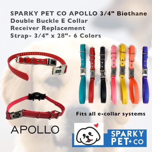 Sparky Pet Co - Apollo ECollar Replacement Strap - Dog Collar - Waterproof Biothane - Adjustable - Double Buckle - Quick Snap Metal Clasp - for Invisible Fence Systems - 3/4" x 28" (Reflective Green)