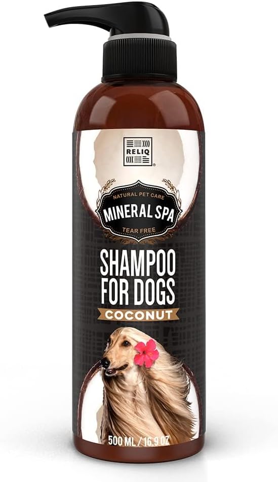 RELIQ Natural Mineral SPA Shampoo Coconut for Dog/Puppy. No soap no Oatmeal Formula. Tear Free and Long Lasting Odor Control. Super Soft and Shiny Coat After wash.