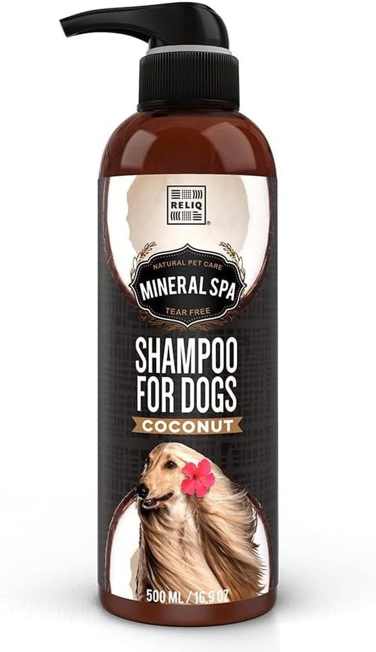 RELIQ Natural Mineral SPA Shampoo Coconut for Dog/Puppy. No soap no Oatmeal Formula. Tear Free and Long Lasting Odor Control. Super Soft and Shiny Coat After wash.