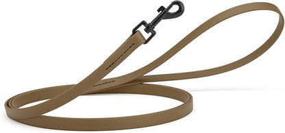Dogline Biothane Waterproof Dog Leash Strong Coated Nylon Webbing with Black Hardware Odor-Proof Easy to Clean High Performance for Small or Large Dogs Made in USA 4 or 6 ft Lead, Coyote Brown