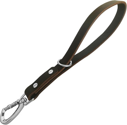 Short Leather Dog Leash 14 Inch Lead With 360 Heavy Duty Metal Clip - Soft, Strong, Light for Medium and Large Dogs - Pet Training Walking Rope