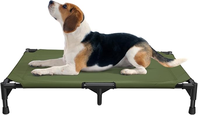 Love&go Elevated Dog Bed with Metal Frame, Cooling Raised Pet Cot for Dog and Cat (M - Olive Green, Medium-29.9x19.5x5.5 inch)