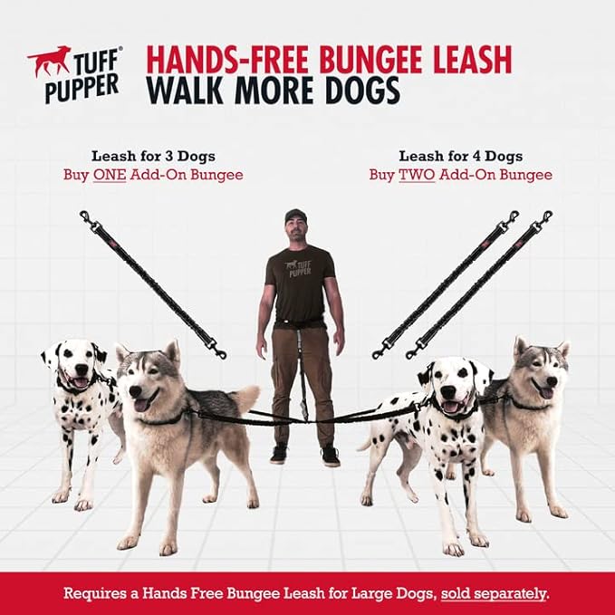Add-On Accessory Bungee Leash | Add One Large Dog Up to 125 lbs | Requires Purchase of Two Large Dog Hands Free Bungee Leashes Sold Separately | Buy One for Three Dogs | Buy Two for Four Dogs