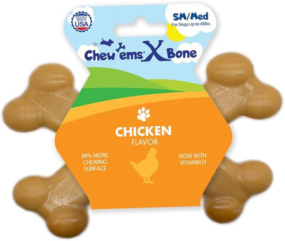 Chew’ems X Bone Dog Chew – Long-Lasting Chicken Flavor Treats for Aggressive Chewers – Rawhide-Free, Durable Dental Chews – Small Size