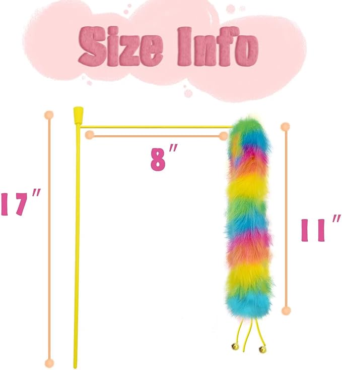 Lepawit 3 Pack Cat Wand Toy, Rainbow Cat Feather Toys with Bells, Teaser Wand with Soft Furry Tail, Interactive Toys for Indoor Cats & Kitten & Kitty
