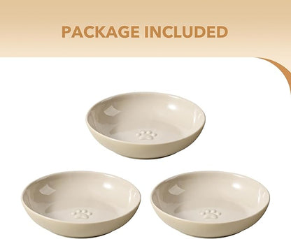 Havniva 5.7'' Ceramic Wide Whisker Friendly Cat Dishes, Set of 3 Ceramic Cat Bowls, Indoor Kitten Feeding Food& Water Dish to Prevent Whisker Fatigue(3 Pcs)