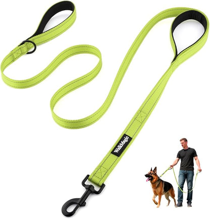 Heavy Duty Double Handle Dog Leash 6 ft Long for Total Control, Padded 2 Handle, Reflective Training Lead for Medium Large Dogs (Green, 6 FT)