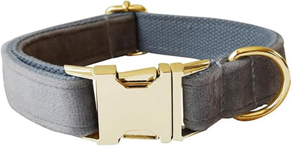 JAY D.L Dog Collar and Leash Set，Soft & Comfy Velvet Dog Collars with Heavy Duty Metal Buckle and Matching Lead Adjustable for Small Medium Large Dogs (Medium, Silver Grey)