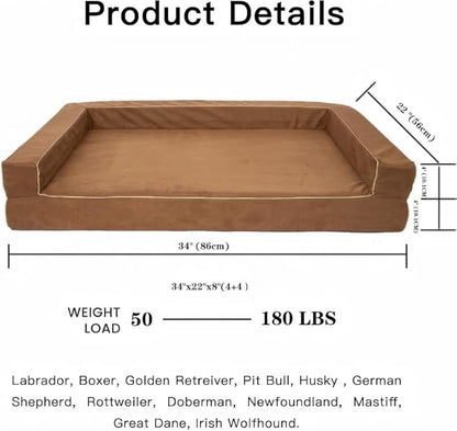 Mama halo Orthopedic Dog Bed with Memory Foam, Waterproof Liner, 3-Sided Bolster Design, Mocca Mousse, Medium, Machine Washable Cover, 34 x 22 Inches