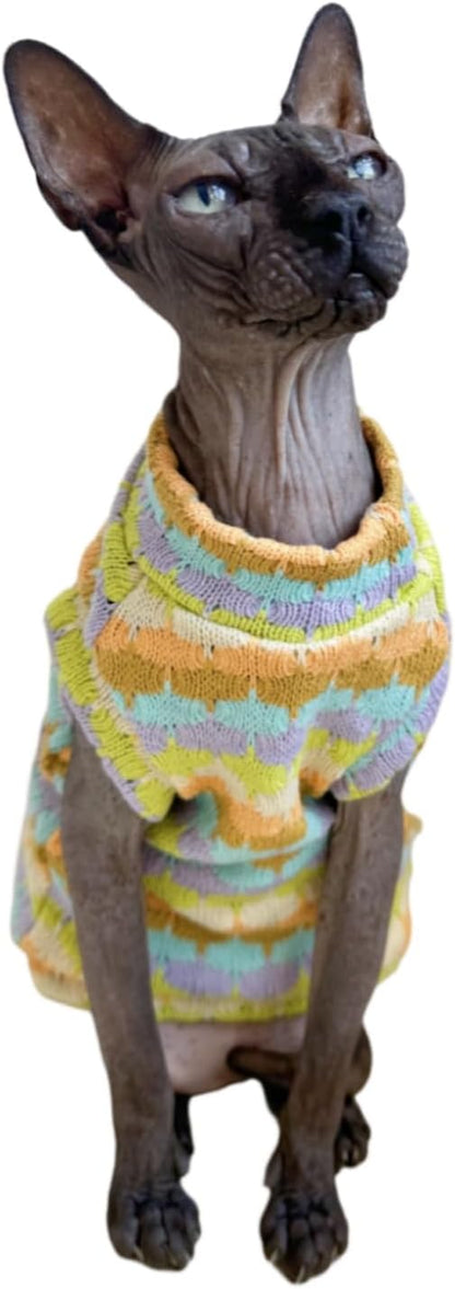 Sphynx Cat Clothes Hairless Cat Vest Elastic Cat Sweater Outfit, Pet Clothes for Sphynx Cat Coat for Cats and Small Dogs Apparel, Hairless cat Shirts Sweaters (Cyan Chestnut, Small)