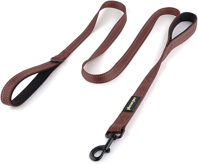 Plutus Pet Double Handle Dog Leash 5ft, Heavy Duty, Reflective Dual Handle Dog Leash for Safety Training, for Medium Large Dogs,2 Handle Leads, Chocolate
