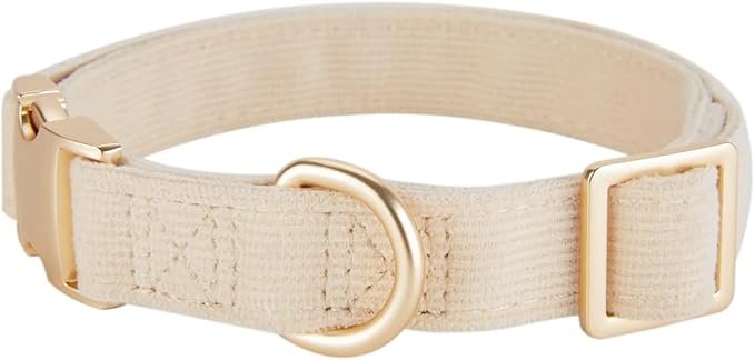 Ewinoom Soft Corduroy Dog Collar and Leash Set Adjustable Durable Wedding Dog Collars with Metal Buckle and Lead for Large Dogs,Beige