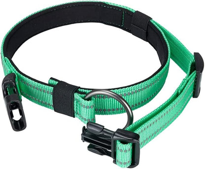EXCELLENT ELITE SPANKER Reflective Dog Collar Classic Soft Padded Breathable Nylon Adjustable Pet Collar with Quick Release Buckle for Boy Girl Male Female Puppies Small Medium Large Dogs(Green-L)