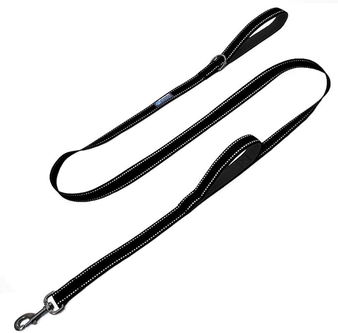Max and Neo Double Handle Traffic Dog Leash - Reflective, Donates to Dog Rescue (Black, 6 FT)