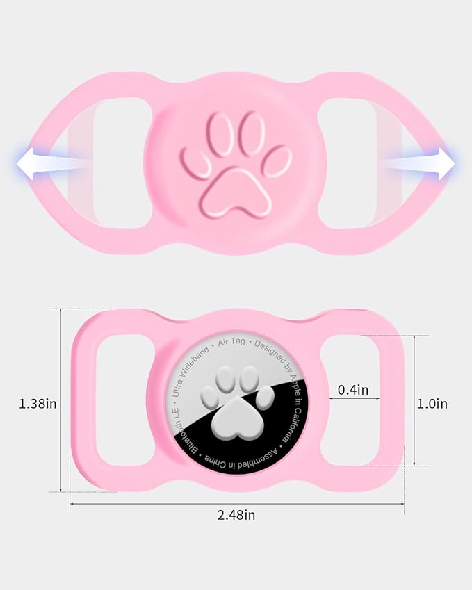 Dynmeow Dog Cat Collar Holder Compatible with Airtag, Anti-Lost Silcione Holder for 3/4-1" inch Wide Collar, Pink, M(1 Pack)
