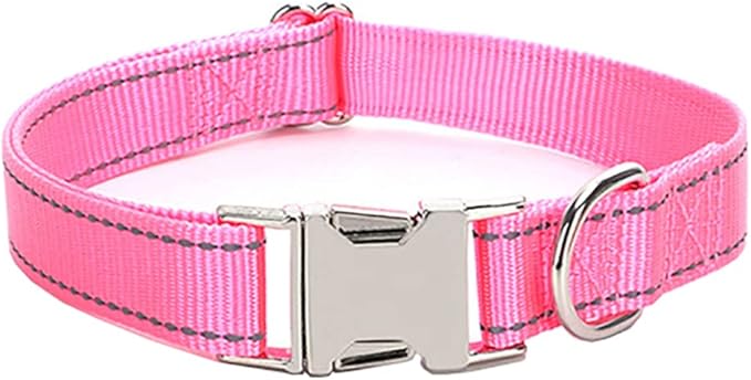 Love Dream Reflective Dog Collar with Metal Buckle, Adjustable Safety Nylon Dog Collars with Heavy Duty Quick Release Buckle for Small Medium Large Dogs, Pet Collar with ID Tag Ring