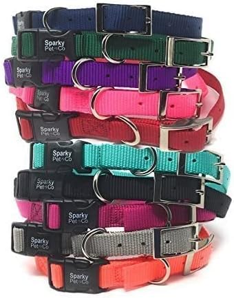 Sparky Pet Co - ECollar Replacement Strap - Easy Release Double Buckle Dog Collar - Rugged Nylon - Adjustable - D Ring - Quick Release Metal Clasp - for Dog Fence Systems - 3/4" x 24" - Dark Blue