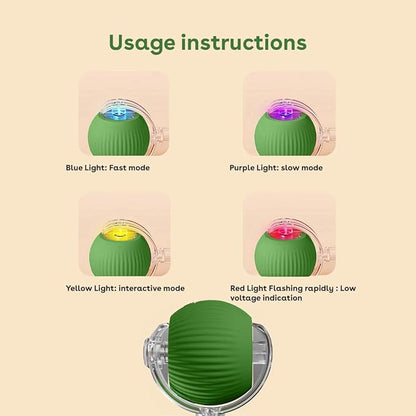 NatureTails Interactive Cat Toys for Indoor Cats,The 3rd Generation Agile Moving Cat Ball with Elastic Mesh Tail,Automatic Kitten Toys for Bored Indoor Adult Cats,Motion Activated (Green)
