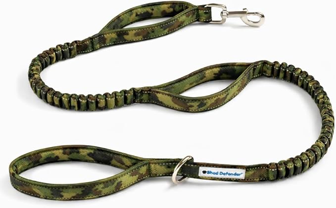 Shed Defender Shock Absorbing Bungee Dog Leash - Three Padded Traffic Handles, Designed in USA, Stretches 4-6 ft, Elastic Dog Leash, Reflective Stitching, Large Dog & Small Breed, Heavy Duty (Camo)
