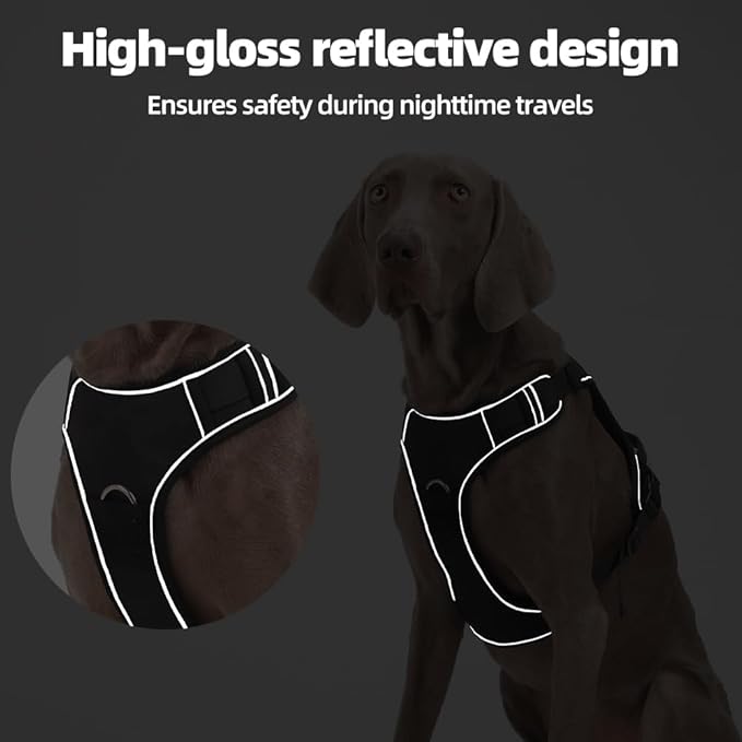 Airtag Dog Harness Chest Plate Reflective No Pull Harness with Leash for Extra Large Dogs (Black, L)
