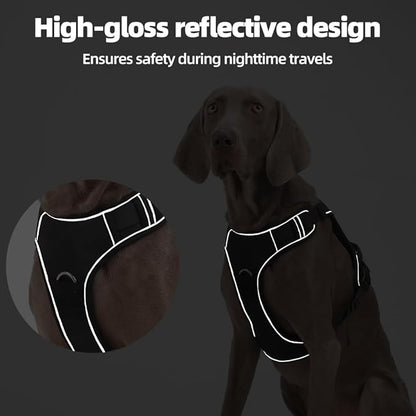 Airtag Dog Harness Chest Plate Reflective No Pull Harness with Leash for Extra Large Dogs (Black, L)