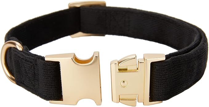 Ewinoom Soft Corduroy Dog Collar and Leash Set Adjustable Durable Dog Collars with Metal Buckle and Lead for Small Dogs,Black