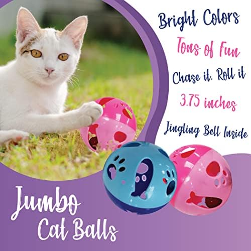 Large Cat Ball Toy with Bell – Interactive Rolling Design for Active Play – Sturdy Plastic Cat Toy Ball That Stays Visible During Play – Pink 3 Pack for Cats, Kittens, and Small Pets