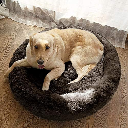 MFOX Calming Dog Bed (S/M/L/XL) for Medium and Large Dogs Comfortable Pet Bed Faux Fur Donut Cuddler Up to 15/30/50/90lbs