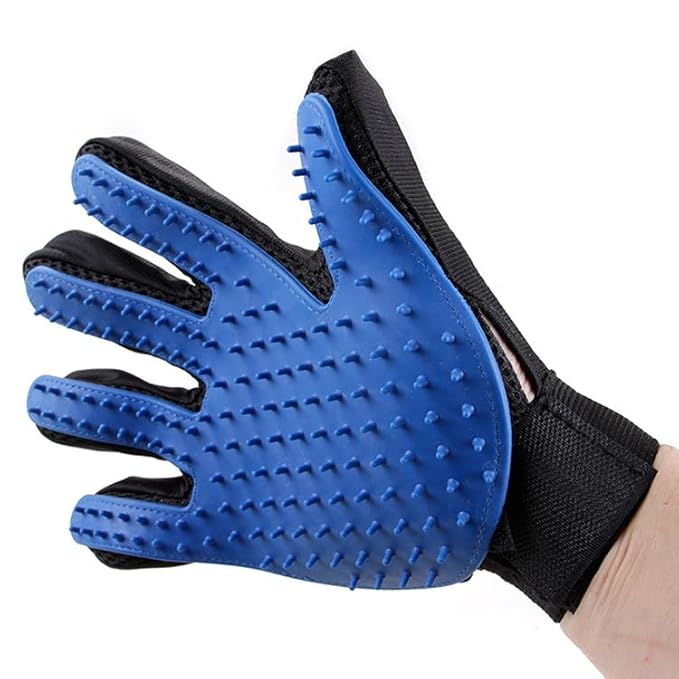 Efficient Pet Grooming Glove - Gentle Shedding Brush for Dogs, Cats, Horses, & more with Long & Short Hair - Right Hand Only (Blue)