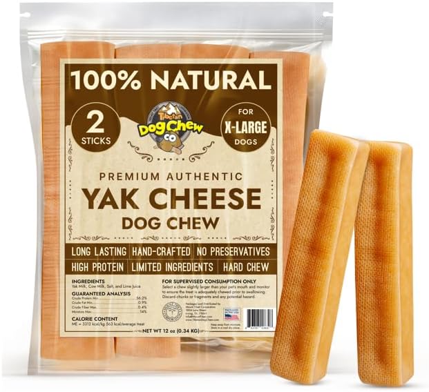 Tibetan Dog Chew Yak Cheese Sticks - Natural Treats for Extra Large Dogs, Long-Lasting, Easy Digest, Perfect for Aggressive Chewers, Grain and Gluten-Free, 2 Durable Chews