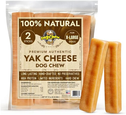 Tibetan Dog Chew Yak Cheese Sticks - Natural Treats for Extra Large Dogs, Long-Lasting, Easy Digest, Perfect for Aggressive Chewers, Grain and Gluten-Free, 2 Durable Chews