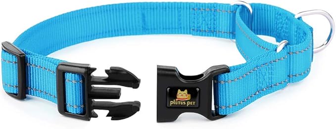 PLUTUS PET Reflective Martingale Collar with Quick Snap Buckle,No Pull Dog Collar for Small Medium Large Dogs,M,Blue