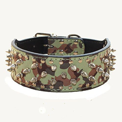 Serijoars Spiked Studded Dog Collar, PU Leather Dog Collar, Adjustable Pet Collars for Medium or Large Breed Pet (M, Camouflage)