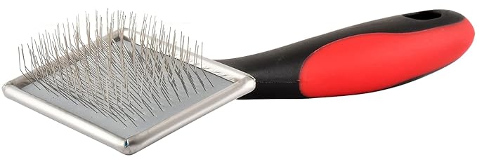 Jeffers Non Slip Slicker Pet Grooming Brush – Soft Pins, Red & Black Handle – Detangling Grooming Tool for Dogs & Cats with Short, Long, Thick & Curly Coats – Easy Grip Pet Comb - Small Size
