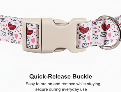 Valentine Dog Collar, Dog Collar Soft Valentine's Day Heart Design for Large Dogs, Durable Soft Fabric Pet Collar, L