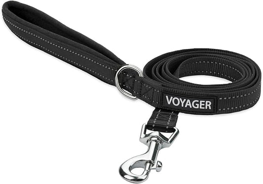 Best Pet Supplies Voyager Reflective Dog Leash or Collar with Neoprene Handle, for Small, Medium, and Large Breed Puppies, Cute and Heavy Duty for Walking, Running and Training - Black (Leash), S