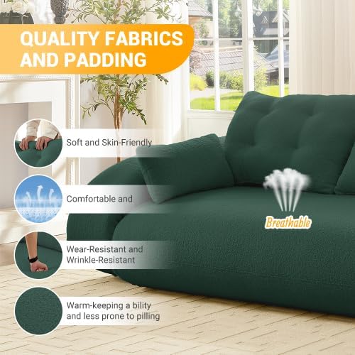 KEIKI 78.7" Foldable Human Dog Bed, 3-in-1 Multi-Functional Sleeper Sofa Bed, Teddy Fabric Foam-Filled Convertible Floor Couch for Living Room, Guest Room, Playroom, Green