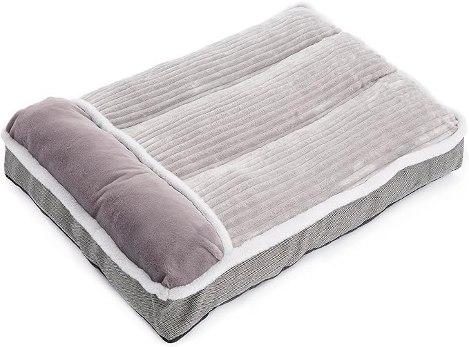 Dog Bed for Large Dogs, Dog Mattress with Pillow for Crate Kennel, Sofa pet Bed, Super Soft pet Bed for Medium, Jumbo, Small Dogs Breeds Grey, Medium:(30”x20 x3)